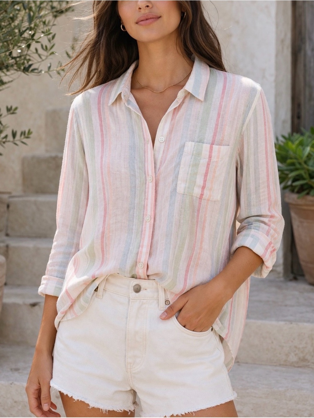 Rails Charli Matera Stripe Lurex Metallic Gauze Button Down Shirt Size Small - Picture 14 of 15